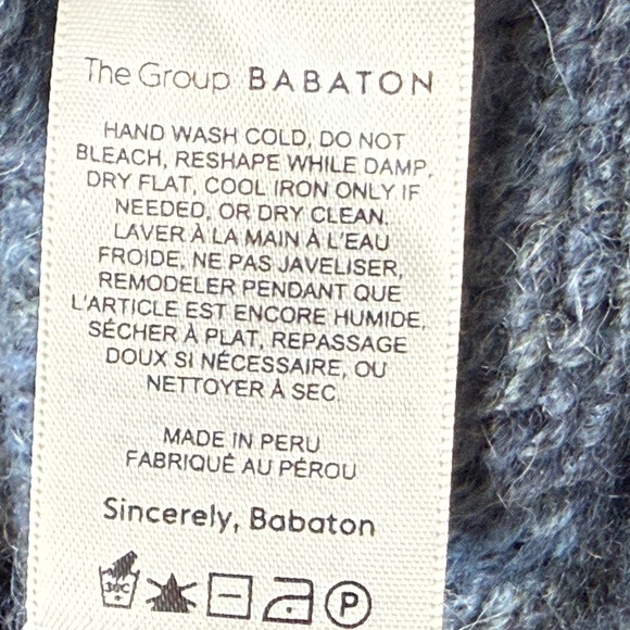 Aritzia Babaton 100% Alpaca Knit Sweater Women Size Large Blue Dolman Pullover - Picture 7 of 7